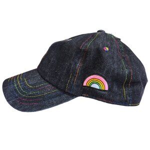 Take Pride Dark Blue Denim Baseball Cap with Embroidered Rainbow, Adjustable